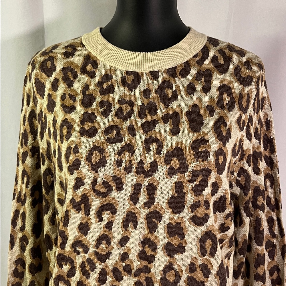 NWT A New Day Camel & Brown Leopard Print Crew Neck Sweater - Picture 6 of 16